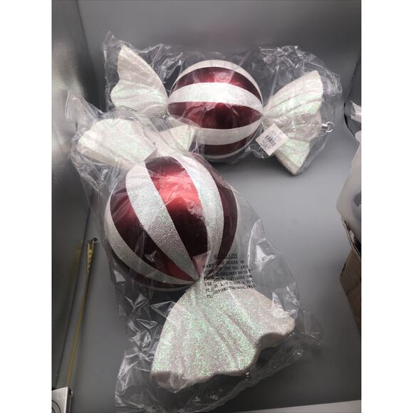 Adams & Co Acrylic Peppermint Candy Ball Ornaments 18.5”Christmas Glitter Red/Wh - Picture 6 of 14